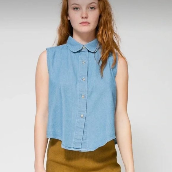 American Apparel Blue Button-Up Sleeveless Collar Tank Top - Size XS/S - Picture 1 of 6